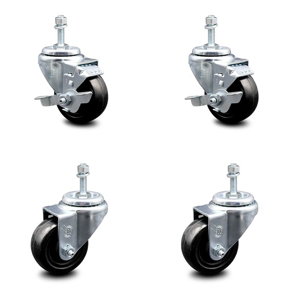 Service Caster 3 Inch Hard Rubber Wheel Swivel 10mm Threaded Stem Caster Brakes SCC, 2PK SCC-TS20S314-HRS-M1015-2-TLB-2 - main